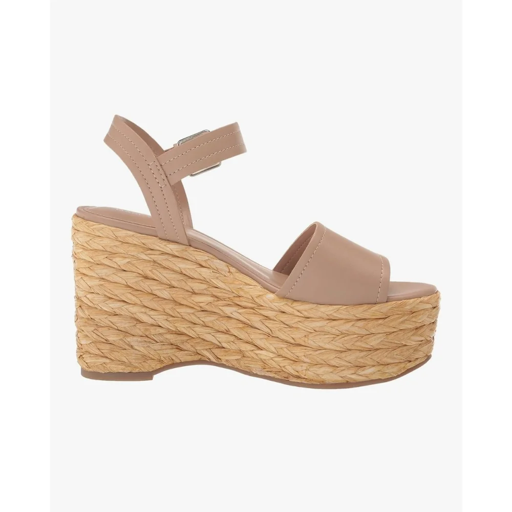 Marc Fisher Women Braided Raffia Chunky Platform Sandals 8.5 M Tan Beige